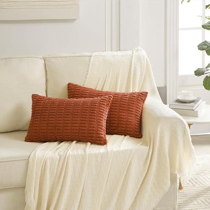 Fancy Homi 4 Packs Decorative Throw Pillow Covers for Living Room Couch Bed, Modern Farmhouse Boho Home Décor Accent Cushion Case, 24" x 14", Burnt Orange