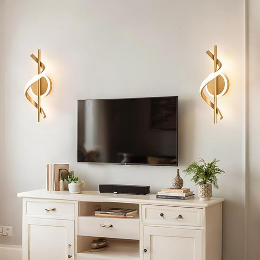 EIDISUNY 2Pack LED Wall Sconces Indoor, 12W LED Wall Mount Lights, Modern Spiral Wall Lamp, 3000K Wall Light Fixture for Stairs, Living Room, Bedroom, Aisle, Hallway (Warm White, Gold)
