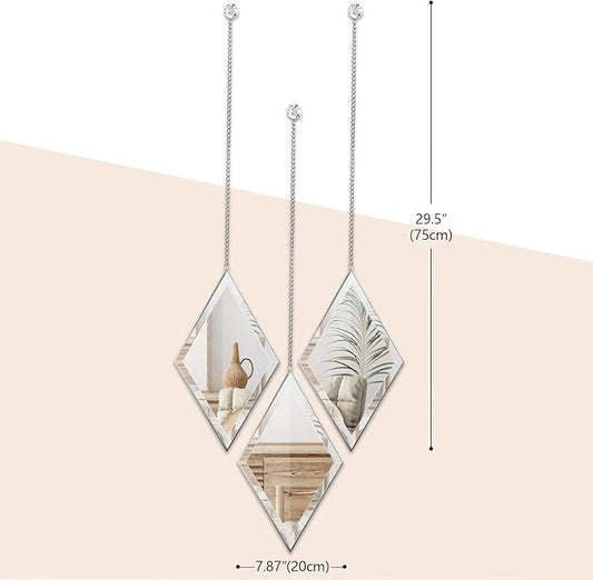 yshengood Diamond Wall Mirror Set of 6 Pcs, Silver Wall Decor Mirrors Small Glass Decor Wall Mirrors for Living Room and Bedroom Decoration