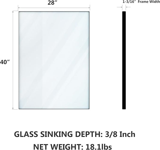 VocalStar Black Bathroom Mirror for Wall, 28 x 40 Inch Square Corner Rectangle Metal Framed Bathroom Vanity Mirror Modern Farmhouse, 1/4-inch Shatterproof Glass | Ultra-Flush Hanging