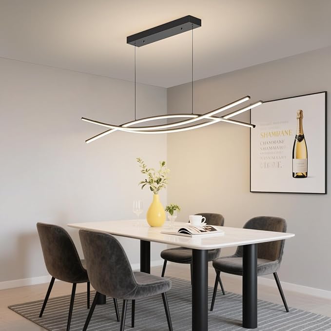 Modern Ceiling Chandelier Light, 47IN Pendant Light Fixtures with Remote Control 3000k-6500K Adjustable Color Temperature, Aluminum Island Lighting Lamp for Dining Room, Living Room, Island