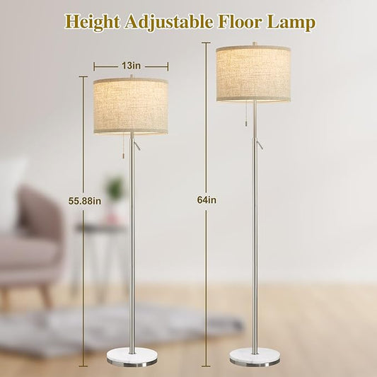 GyroVu Marble Floor Lamp, Adjustable Height Standing Lamp with Marble Base Tall Lamp with Pull Chain Switch Floor Lamps for Living Room, Bedroom & Office Bulbs Not Included(Silver)