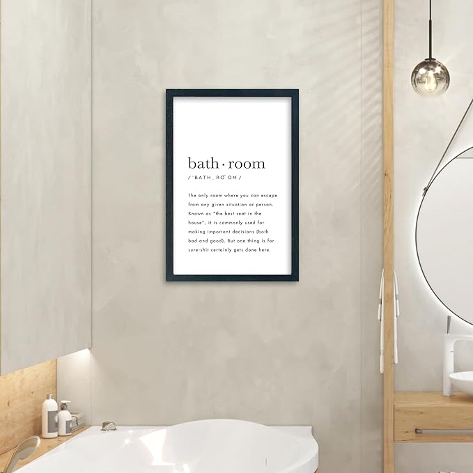 YWMZYKJGS Bathroom Quotes Wall Decor 16"×11" for Toile Restroom Rules Sign Funny black and white Restroom Quotes Modren Bathroom Wall Hanging Art (Black)