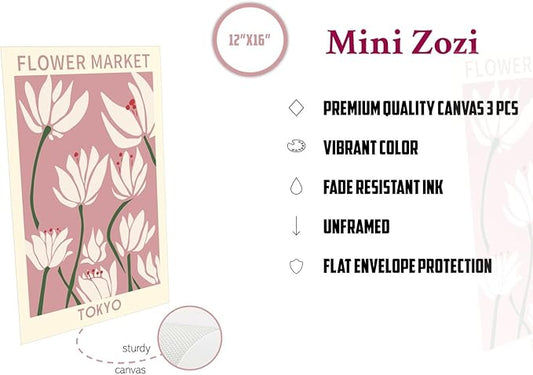 MINI ZOZI Matisse Wall Art Flower Market Prints 12x16 3PCS Picasso Wall Decor Large Canvas Pink Posters Trendy Funky Aesthetic Abstract Line Minimalist Poster Danish Pastel Painting Bedroom Printing