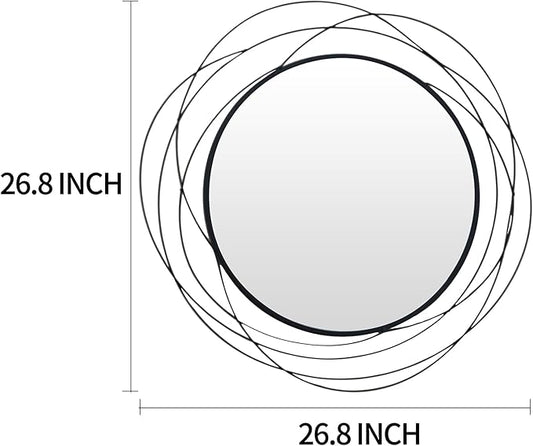 ironsmithn Round Wall Mirror, Black Metal Frame Mirror with Orbital Design, Rounded Hanging Mirrors Decorative, Circle Mirrors for Bathroom Vanity Living Room Bedroom, 26.8" x26.8"