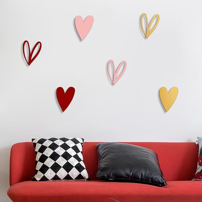 Vineland Metal Heart Wall Art Decor, Red Minimalist Wall Sculptures for Living Room Bedroom Bathroom Kitchen Decorations, Housewarming Valentine's Day Gifts, 5.9x7.8 Inches, Set of 2