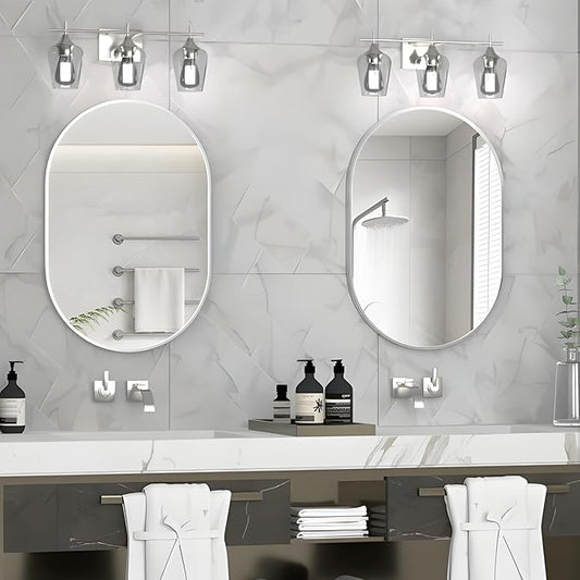 Oval Bathroom Mirror Wall Vanity Oval Mirrors, 20"x30" Silver Bathroom Mirrors for Over Sink Pill Mirrors Capsule Wall Mounted Mirror, Modern Mirror with Metal Frame for Wall Decor