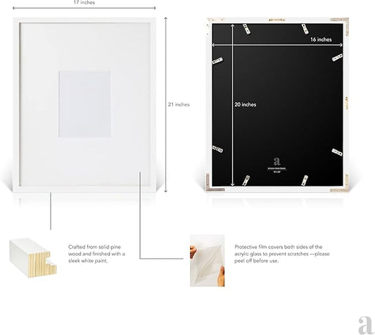 artisane home goods - Gallery Frame 1.0, Picture Frame, 16x20 White, Gallery Wall Frame Set, Large Picture Frame, Oversized Mat (4x4, 4x6, and 5x7)