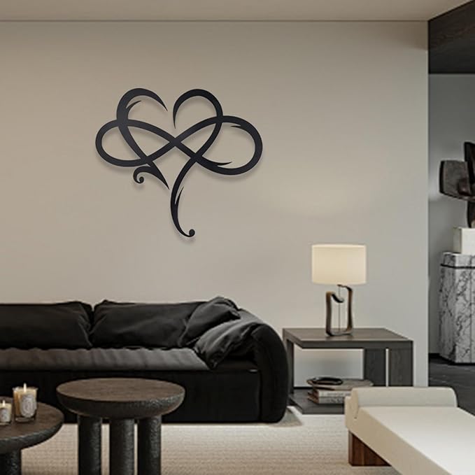 OYEFLY Infinity Heart Metal Wall Decor,Infinity Heart Wall Decor for Room Living,Wedding Decor (Black, style1 14.7 x 13.1in)