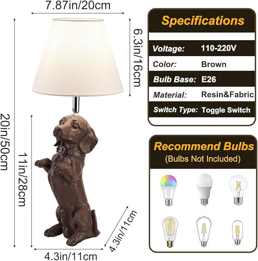 Dachshund Dog Table Lamp Cute Modern Resin Desk Lamp Creative Brown Puppy Nightstand Lamp for Living Room Bedroom Corner Kid’s Room Office