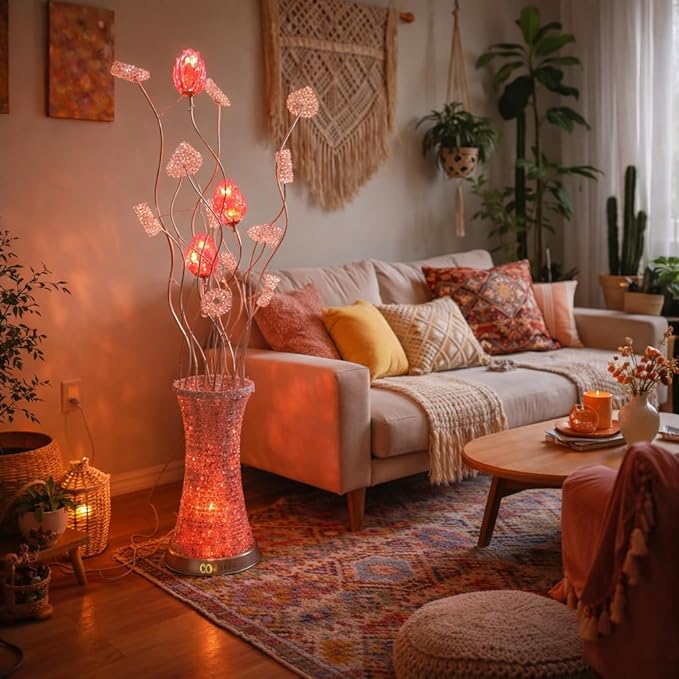 ICE Armor 37" H Color Changing Purple LED Floral Spray with Metallic Base Table Lamp Modern LED Floor Lamp Decorative Lighting for Home & Office