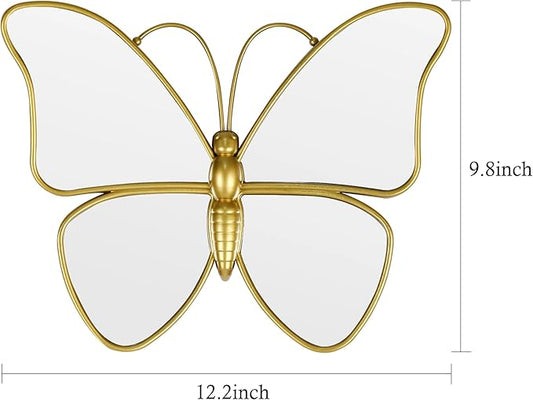 Decorative Butterfly Wall Mirror with Gold Plastic Frame (12.2 x 9.8 inch)