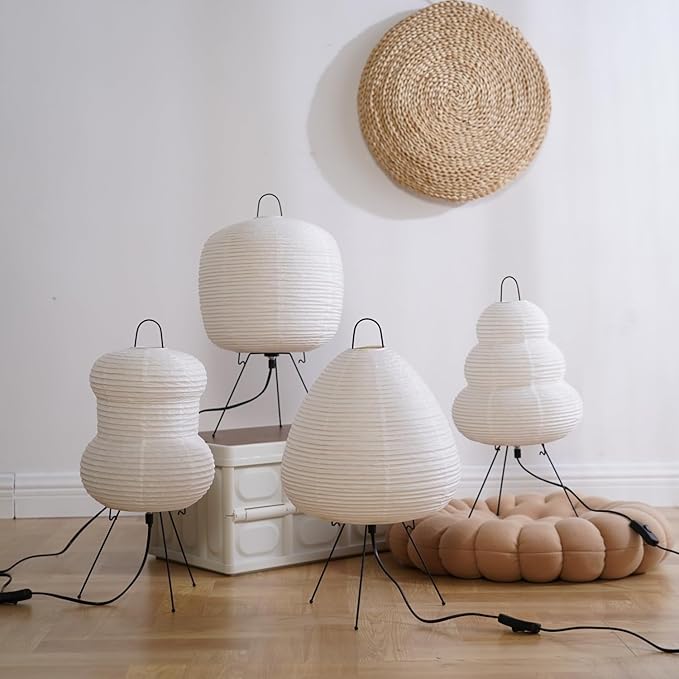 Japanese Noguchi Inspired Table Lamp Zen Rice Paper Lantern with Warm Light for Bedroom Living Room or Office Modern Japandi Decor(Pebble)