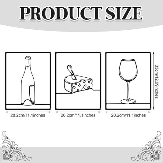 Otoolling 3 Pieces Metal Minimalist Line Kitchen Signs Wall Decor Drawing Rustic Kitchen Wall Art for Dining Living Room Home, 14 x 11 Inches(Wine,Black)