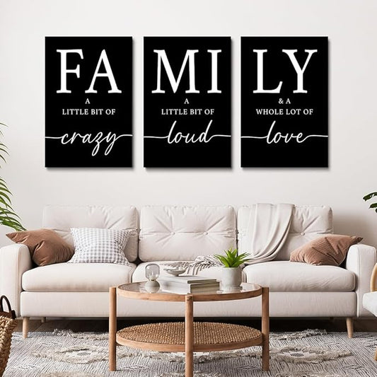 GUBIYU Black Home Dining Room Wall Art Set of 3 Family Sign Prints Canvas Painting Living Room Pictures Walls Decoration Artworks for Walls Rustic Large Home Family Entryway Kitchen Wall Decor 20"X28"