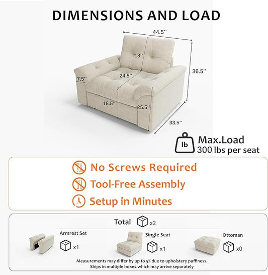Oversized Modular Sectional Sofa with Storage, Modern Deep Seat Cloud Couch for Living Room, L-Shaped Large Sectional Couch, Single Chair, Beige