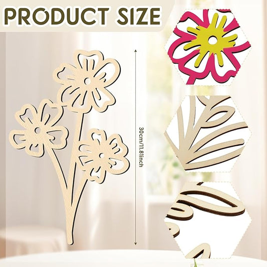 PerKoop 8 Pcs Wooden Flowers Wall Decor Boho Wildflowers Hanging Sculpture Wood Floral Cutouts for Nursery Bedroom Living Room Housewarming Gifts for Home Decorations(Fresh Style)