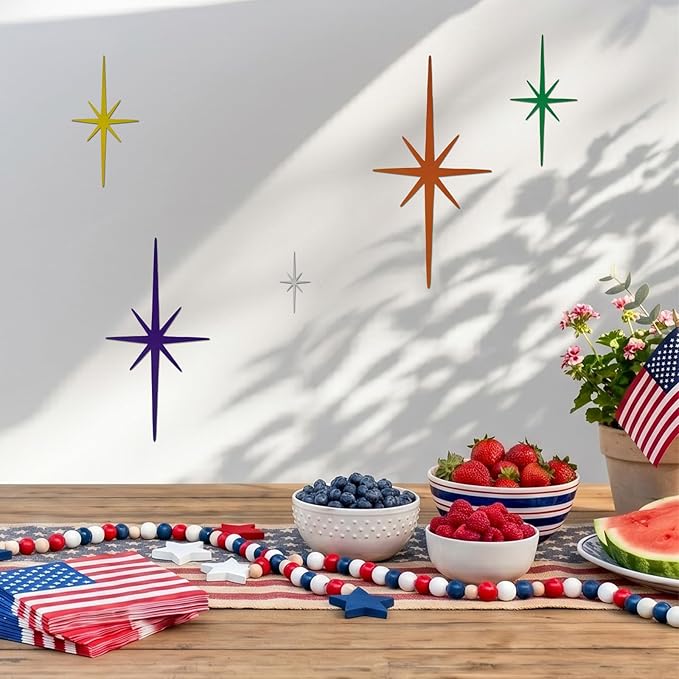 Merriva 5 Pack Colorful Metal Starburst Wall Decor, Mid Century Modern Retro Atomic Star Wall Art Sculptures, Whimsical Eclectic Home Decor for Living Room Bedroom and Playroom
