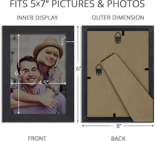 Icona Bay 5x7 Picture Frame Set (Black, 10 Pack), Simple Modern Design, Table Top Kickstand and Wall Hanging Hooks Included, Impresia Collection