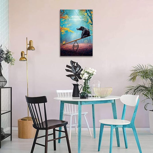 Elephant Wall Art Mindset Motivation Office Wall Canvas Animals Poster Framed Artwork for Office Living room Ready to Hang (24x36 inch)