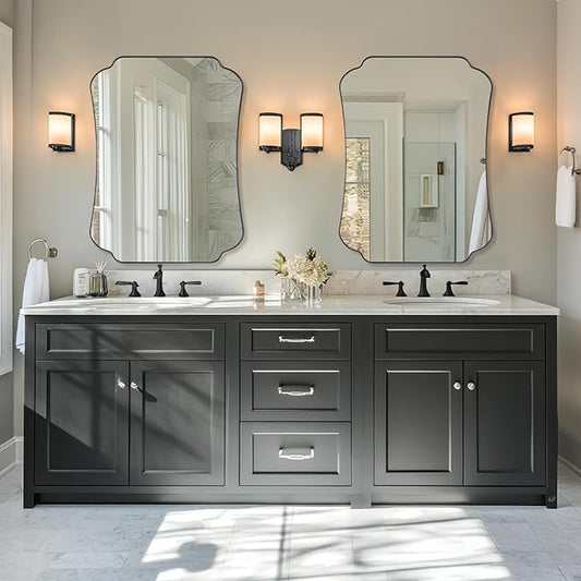 ANDY STAR 30x40 Inch Black Bathroom Mirror, Scalloped Wave-Edge Wall Mirror for Bathroom Vanity, Decorative Modern Vintage Metal Frame Mirror for Living Room, Entryway, Bedroom