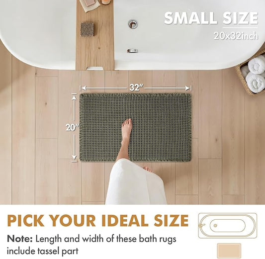 MIULEE Set of 2 Waffle Bathroom Rugs, Boho Bath Rugs Non Slip Washable, Super Absorbent Bath Mats, Ultra Soft Rubber Backed Shower Mats for Bathroom Floor, Tub and Shower, Green, 20x32 Inch