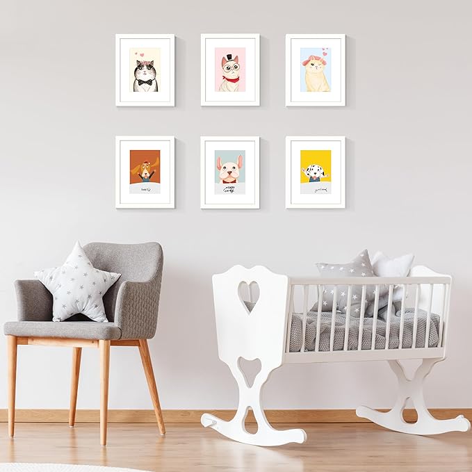 upsimples 8x10 Picture Frame Set of 3, Made of High Definition Glass for 5x7 with Mat or 8x10 Without Mat, Wall Mounting Photo Frames, White