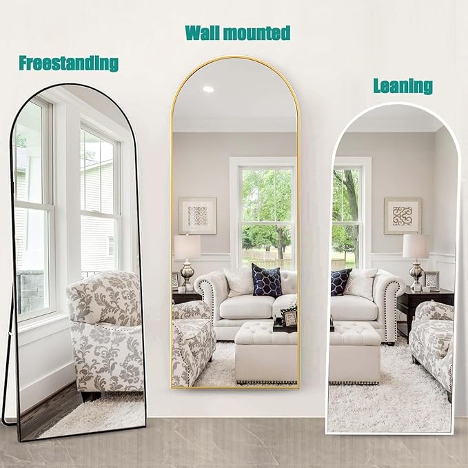 81''x41'' Oversized Full Length Mirrors, Arched Floor Mirror with Stand, Full Body Large Standing Mirror/Leaning/Hanging Wall Mounted for Living Room, Bedroom, Black