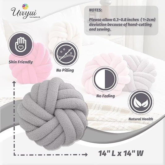 Uvvyui Knot Pillows, 14 Inch Decorative Throw Pillows Round Pillows Cushion, Soft Handmade Knotted Ball Pillow Plush Cushion Home Decor for Bed Couch Living Room (Light Gray, 14 Inch)