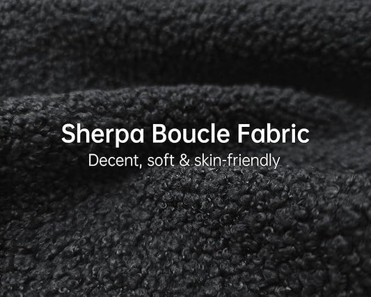 Morden Fort Sherpa Boucle Chair Single, Tilted Modern Wood Chair with Thick Cushion Comfortable Lumbar Pillow Armless Reading Accent Chair Compatible with Sofa Set Couch for Living Room, Black
