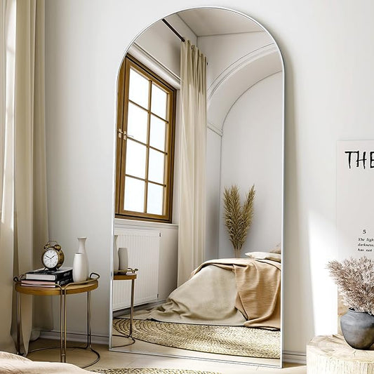 Easly Arched Full-Length Mirror, 34"x76" Arch Floor Mirror with Stand, Wall-Mounted Mirror for Bathroom, Dressing Room - Hanging or Leaning - Full Body Mirrors for Bedroom, Silver
