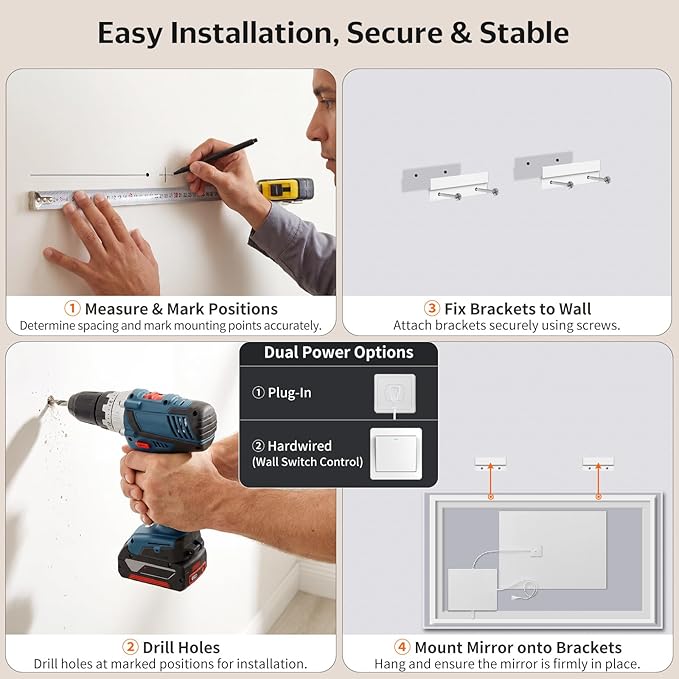 30"x60" LED Bathroom Mirror with Lights, Front & Backlit, Anti-Fog, Dimmable, 3 Color Temperature, CRI 90+, LED Mirror for Bathroom with Premium Full Aluminum Frame, Touch Control with Memory