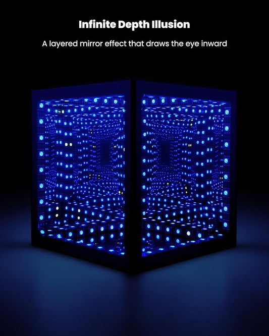 Nobiggie Infinity Mirror Cube Ambient Lighting, 3D Deep Space RGB LED Mood Light with Music Rhythm Sync, Futuristic Hypercube Decor for Home, Bedroom & Living Room (Space Black, Plus - 6 Inch)
