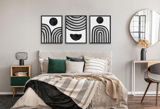 ELSKER&HOME 18x24 Poster Frame Black 3 Pack, Display Pictures 16x20 with Mat or 18x24 Photos without Mat Set of 3, Include 3 Wall Art Prints, Horizontal and Vertical Wall Mounting