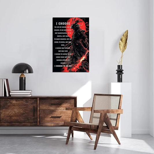 Armored Samurai Wall Art I Choose to Live by Choice Canvas Prints Vintage Japanese Artwork Black Motivational Poster Inspirational Quotes Painting for Men Bedroom Living Room Office (24''W x 36''H)