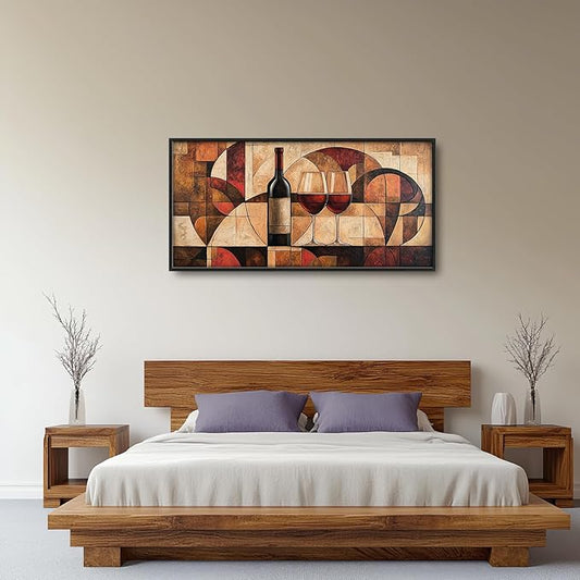 Wine Glass Large Wall Art for Living Room Abstract Vintage Cups Framed Canvas Decor Geometry Prints Painting Pictures Extra Large Modern Artwork for Bedroom Kitchen Dining Room Bar Home 30"x60"