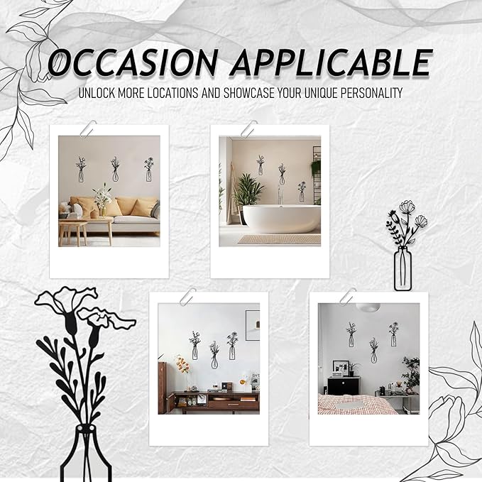 PAASTAI 3 Pieces Metal Flowers Wall Art - Minimalist Farmhouse Wall Hanging Decor for Living Room, Bedroom, Kitchen, Bathroom, Hallway - Floral Home and Office Decor (DK-03)