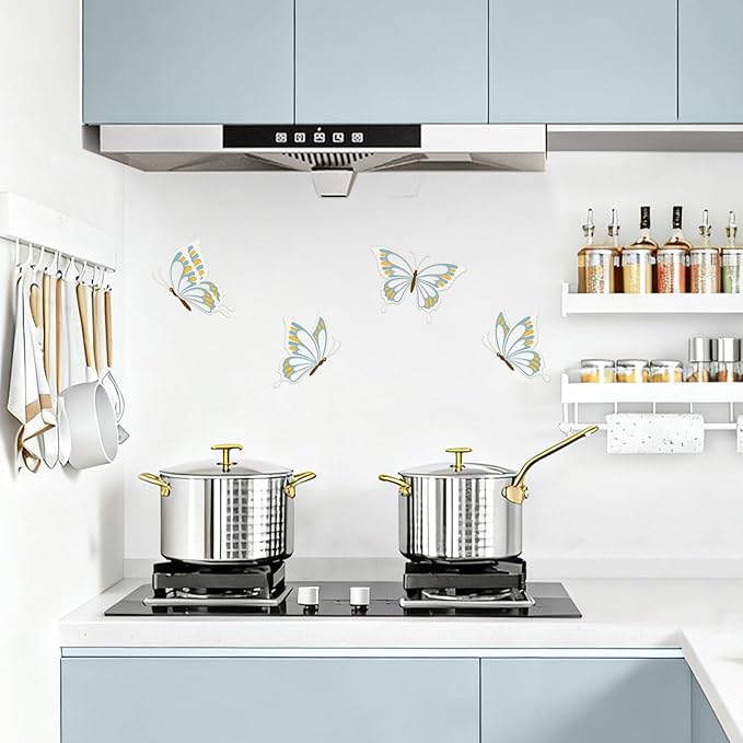 PoYang 4 Pieces Metal Butterfly Wall Decor - Butterflies Metal Wall Art for Living Room Dining Room Bedroom Bathroom Kitchen | Blue and Yellow | Lightweight | Cute and Modern | Easy to Install