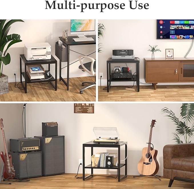 Homieasy End Table with Charging Station, 20" Mini Fridge Stand with Power Outlets, Heavy Duty Side Table for Living Room, Small Table Stand & Fridge Table, Black, 2 Pack