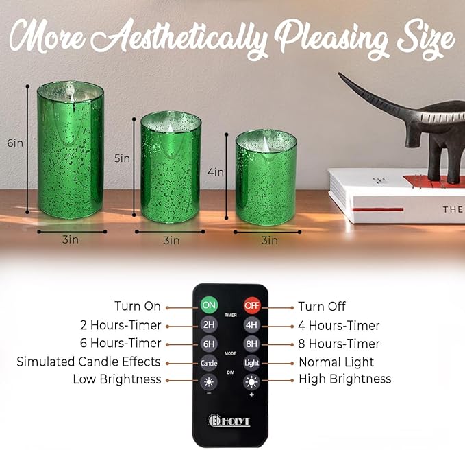 LEDHOLYT Rechargeable Flameless Candle, Flickering LED Pillar Glass Fake Candle with Remote and Timer, Built-in Battery Real Wax Electronic Candle for Room Decoration, Set of 3
