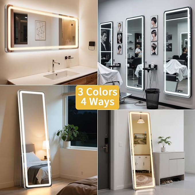 Standing Mirror Full Length with LED Lights, 71"x26" Lighted Mirror with Dimming & 3 Color Lighting, Tall Mirror Full Body for Bedroom, Dressing Room
