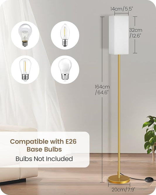 Floor Lamp, Pole with Foot Switch, Modern Standing Lamp Lampshade, Minimalist Freestanding Lamp (Bulb Not Included), for Living Room, Bedroom Office ETL Listed Gold and White DCW07LD05