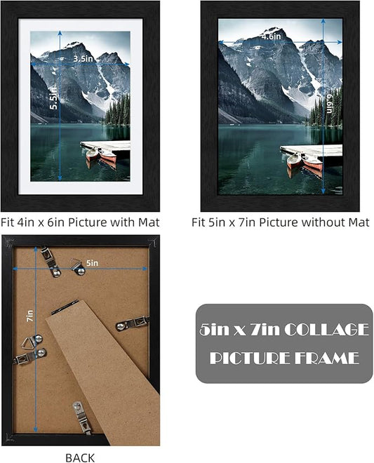 Hongkee 5x7 Black Picture Frames set of 3, Made of Wooden and Glass Photo frame - Displays Picture 4x6 with Mat or 5 x 7 without Mat, Desktop & Wall Collage Frame set