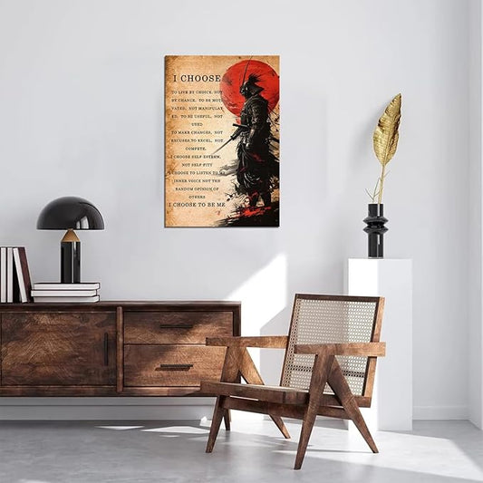 Japanese Samurai Wall Art Poster Motivational Quotes - I CHOOSE - Vintage Inspirational Pictures Canvas Prints Painting for Men Bedroom Living Room Office Japan Themed (18''W x 24''H)