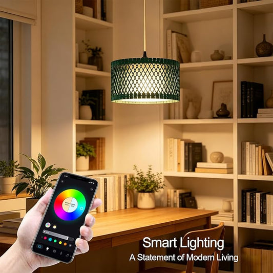 ZSLAIFU Hanging Lamp Plug in Pendant Light, 15FT Hanging Lights with Plug in Cord, Hanging Light with Bulb and Remote, Wood Shade Hanging Lamps for Bedroom, Living Room, Kitchen, Farmhouse(Green)