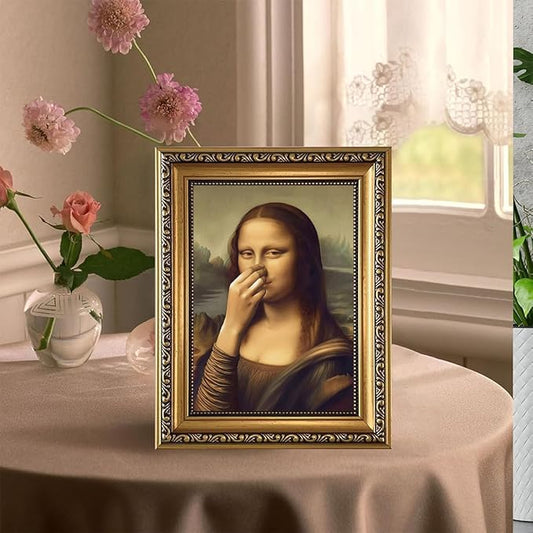 WZGZXU Vintage Gold Framed Wall Art Monalisa Holding Her Nose Wall Decor Monalisa Bathroom Canvas Art Funny Toilet Pictures Humor Imitation Paintings Ptints For Toilets Bathroom