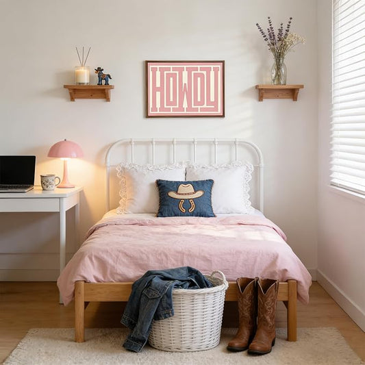 QIYFFBN Framed Howdy sign Western Cowgirl Picture Wall Art Pink Cream Preppy Canvas Painting Retro Southwestern Country Prints Wall Decor Farmhouse Living Room Bedroom For Teen Girls (12x16inch)