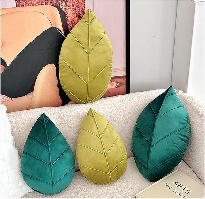 Leaf Pillow,3D Leaf Shaped Plant Pillows Green Tropical Plant Cushion for Sofa Office Bedroom Home Decor Green (15"x9.8")
