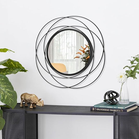 Black Circle Mirror Wall Decorative Metal Mirror Art Small Round Wall-Mounted Mirror Home Wall Decor for Bedroom Living Room Bathroom Entryway 16β x 16β