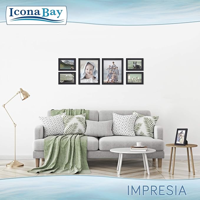 Icona Bay 5x7 Picture Frame Set (Black, 10 Pack), Simple Modern Design, Table Top Kickstand and Wall Hanging Hooks Included, Impresia Collection